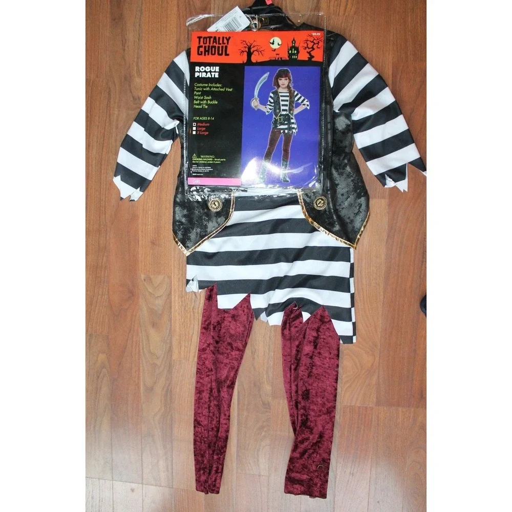 Girls Juniors MED 8‎ 10 Pirate Buccaneer Halloween Full Costume Vest Dress Up